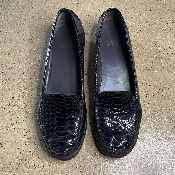 Stuart Weitzman Snake Embossed Patent Leather Moccasin Toe Loafers 7.5 Black - Picture 9 of 13